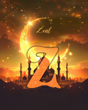 Crescent moon and mosque with the letter 'Z' and the word 'Zeal' for Ramadan