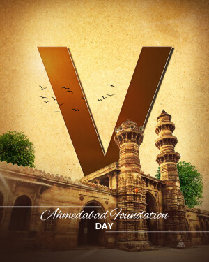 Letter V with Ahmedabad cityscape and minarets