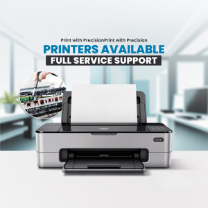 Image of a printer with text advertising full service support.