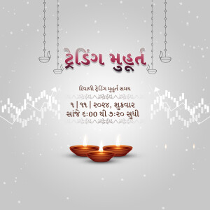 Diwali Trading Muhurat Image with Lamps and Stock Chart