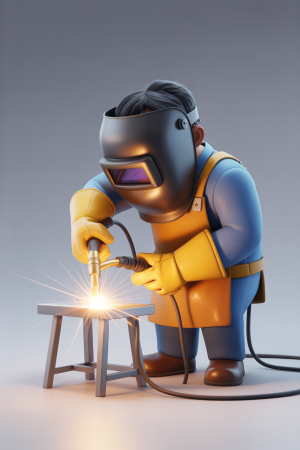 A cartoon illustration of a welder wearing protective gear and welding metal.