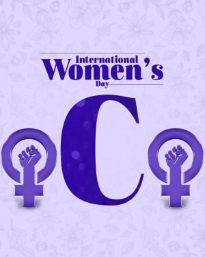 International Women's Day graphic with female symbols and a raised fist.