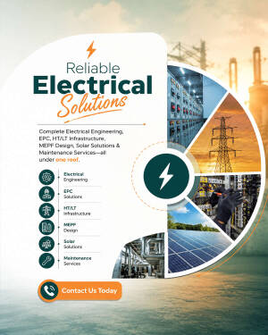 Advertisement banner for professional electrical engineering, EPC, HT/LT infrastructure, and solar solutions.