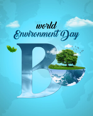 World Environment Day graphic with a tree on a globe and the letter 'B'