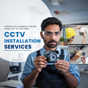 CCTV installation services with a technician holding a camera