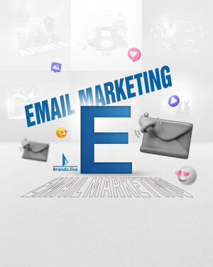 Digital marketing graphic with email and social media icons