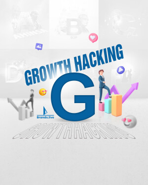 Image depicting growth hacking concepts with a large 'G' and people climbing steps representing growth.