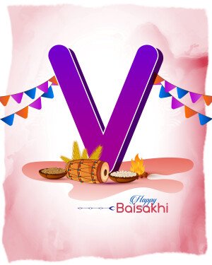 Purple letter V with Baisakhi decorations