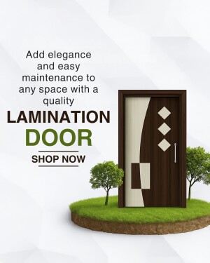 Advertisement for a lamination door with a modern design.