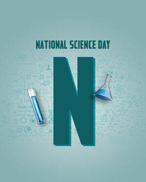 National Science Day graphic with a large letter 'N' and science equipment