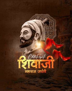 Portrait of Chhatrapati Shivaji Maharaj with a celebratory background