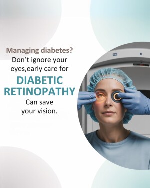 A medical professional examining a patient's eye with specialized equipment, promoting awareness of diabetic retinopathy.