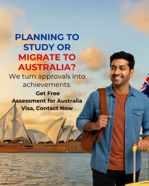Young man with suitcase in front of Sydney Opera House, promoting Australian visa services.