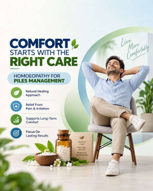 A man sitting comfortably on a chair representing relief from piles through homoeopathic care