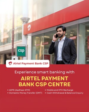 Man using phone outside an Airtel Payment Bank CSP location