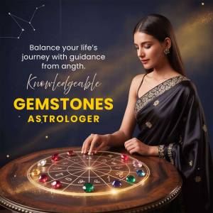 Woman with gemstones and astrological chart