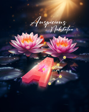Pink lotus flowers with a glowing letter A and constellation design