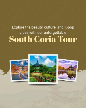 Promotional image for a South Korea tour featuring scenic landscapes and cultural landmarks.
