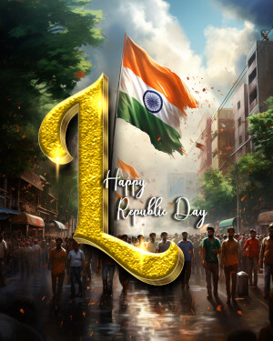 Republic Day of India with a golden 'I' and the Indian flag