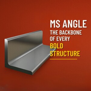 MS Angle steel profile on a red background with text