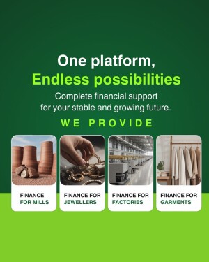 Image showcasing financial support for mills, jewellers, factories, and garment industries.