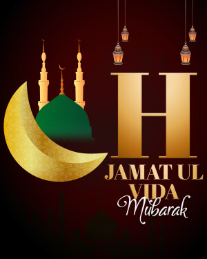 Islamic greeting card for Jamat Ul Vida with mosque and crescent moon
