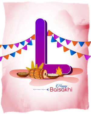 Baisakhi festival greeting with letter 'L' and traditional elements