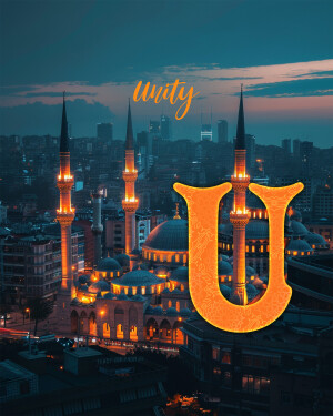A vibrant image of Istanbul's skyline featuring illuminated minarets and a large letter 'U'.