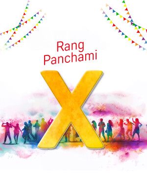 Rang Panchami festival with colorful background and a large letter X