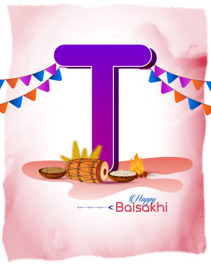 Baisakhi festival greeting with letter T and traditional elements