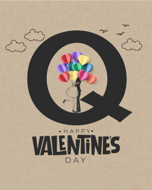 Letter Q with a couple and balloons for Valentine's Day