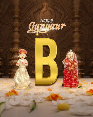 Gangaur festival greeting with dolls and the letter B