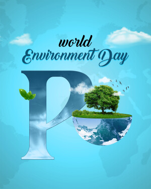 World Environment Day graphic with a tree growing on a globe and letter P