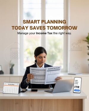 Woman reviewing income tax documents at her desk