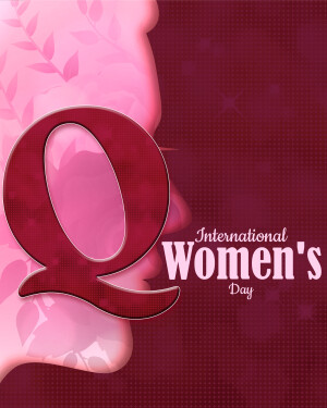 Letter Q with floral background and International Women's Day text