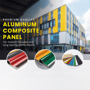 Modern building facade with aluminum composite panels and color samples