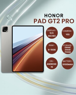 Honor Pad GT2 Pro tablet with specifications displayed
