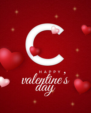 Letter C with hearts and Valentine's Day greeting
