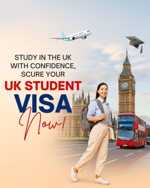 Image of a young woman with a backpack standing in front of Big Ben, with text promoting UK student visas.