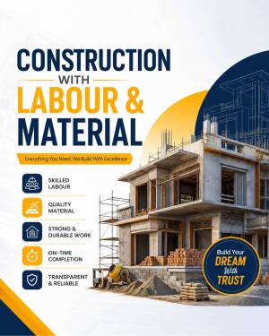 Construction services poster featuring building construction with labor and material services