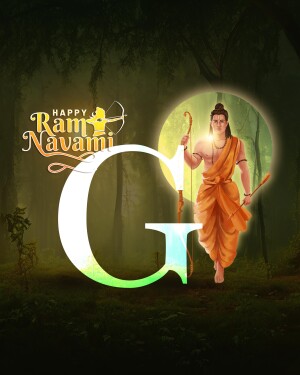 Ram Navami greeting with Lord Rama and the letter G