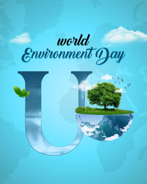 World Environment Day graphic with a letter U and a tree on a globe