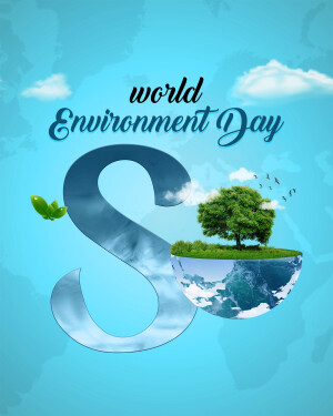 World Environment Day graphic with a globe, tree, and letter S