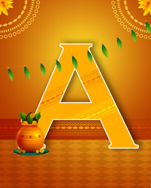 Letter A decorated with traditional Indian elements for a festive occasion