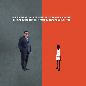 Illustration depicting wealth disparity in India with a businessman and a poor person.