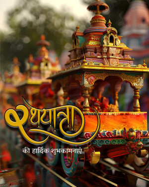 Colorful Rath Yatra chariot with text in Devanagari script