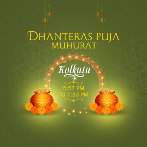 Dhanteras Puja Muhurat for Kolkata with time and decorative elements