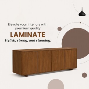Brown laminate sideboard with abstract geometric background