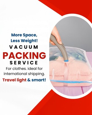Advertisement for vacuum packing service for clothes and travel.