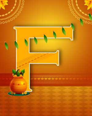 Letter F with Indian festive decorations
